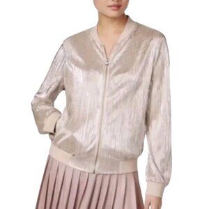 Rue Sophie Metallic Ribbed Bomber Jacket Pockets Full Zip Size XL